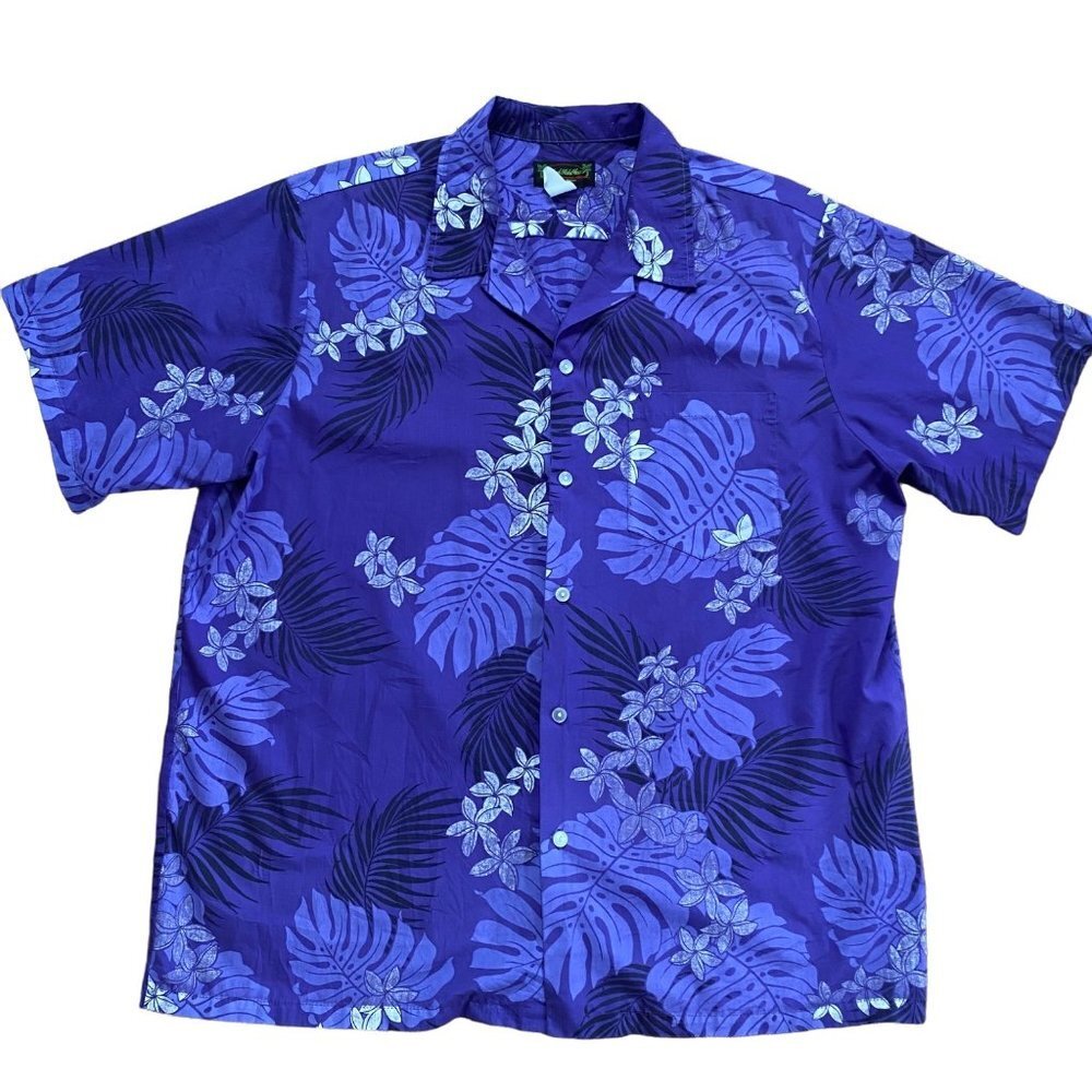 Island Aloha Wear Hawaiian Shirt Mens 2XL Purple Floral Cotton Button Down